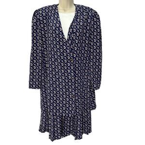 Vintage Liz Roberts Drop Waist Dress Modesty Inset 2 Piece Navy Blue Size 16/XL